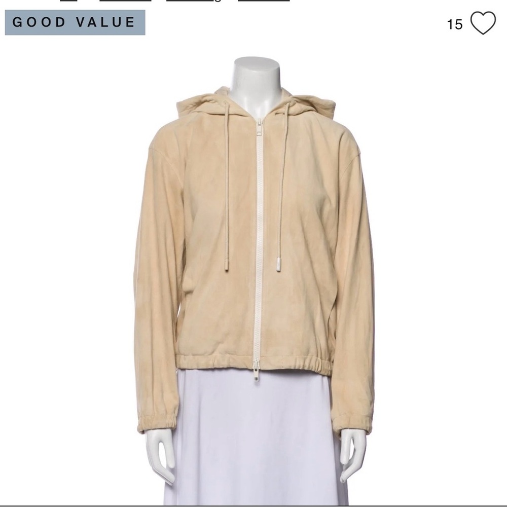 Vince Women's Suede Beige Hooded Utility Jacket-size M - Picture 14 of 16